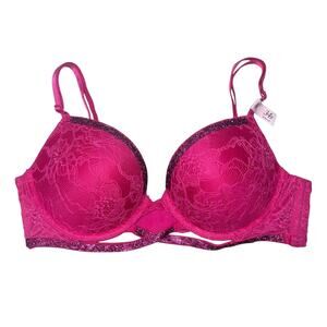 Victoria's Secret Very Sexy Shine Cradle Lace Push-Up Bra Hot Pink Size 34B